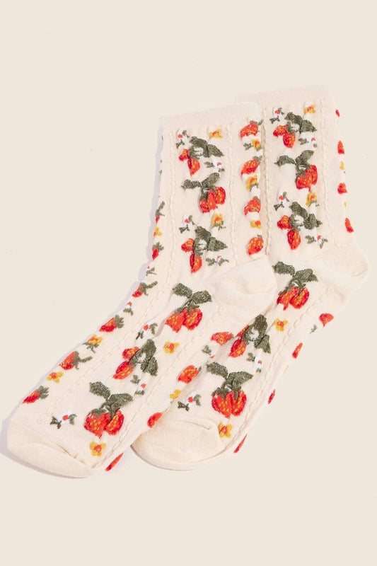 Strawberries And Flowers Socks