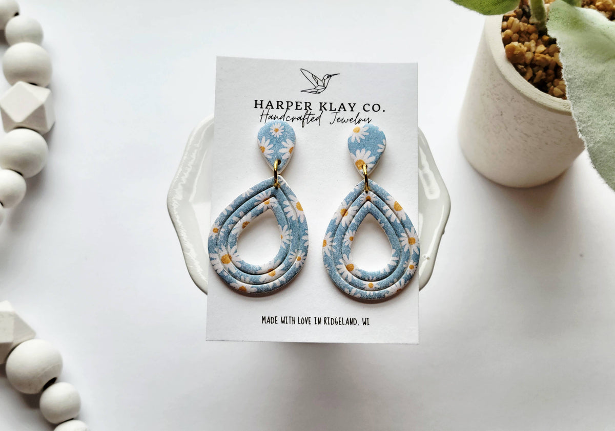 The Embossed Teardrop Set- Polymer Clay Dangle Earrings