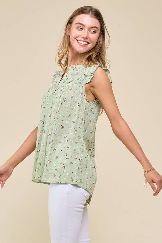 Shirred Ditsy Top