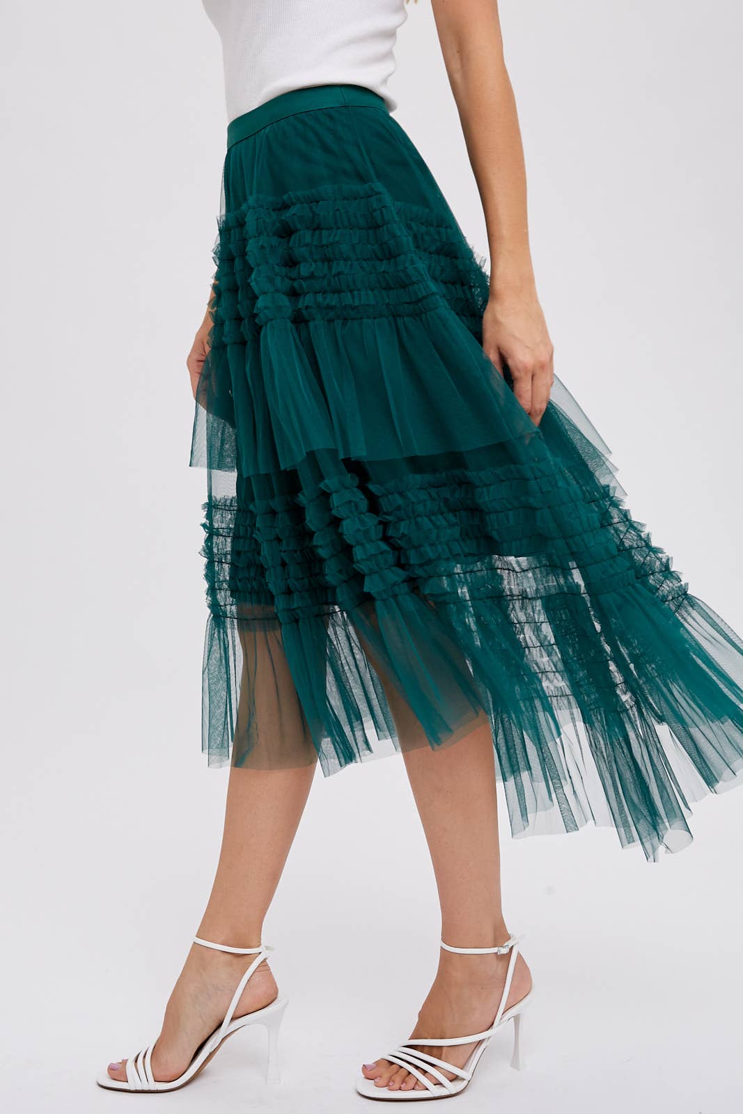 Hi-Lo Frilled Tulle Midi Skirt