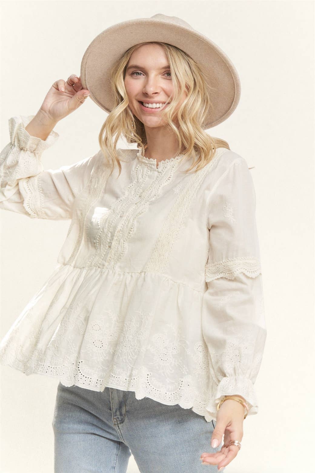 Embroidered Long Sleeve Blouse