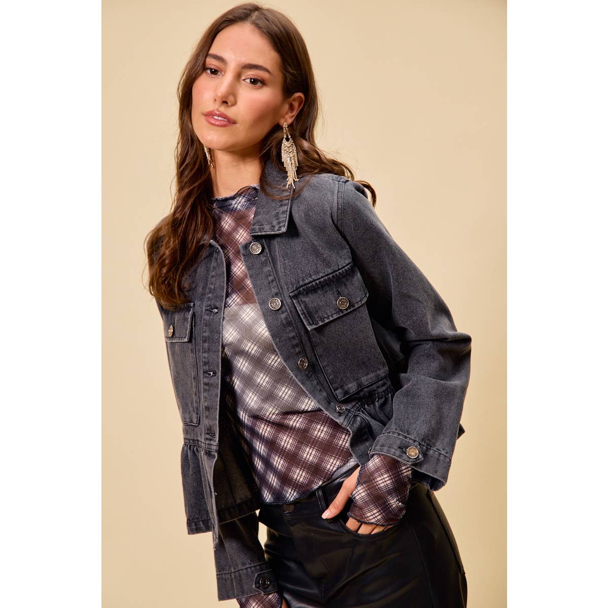 Denim Peplum Button Jacket
