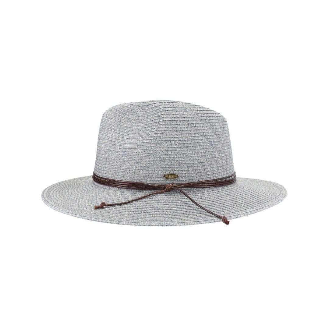 Two Tone Leather Cord Straw Panama Hat