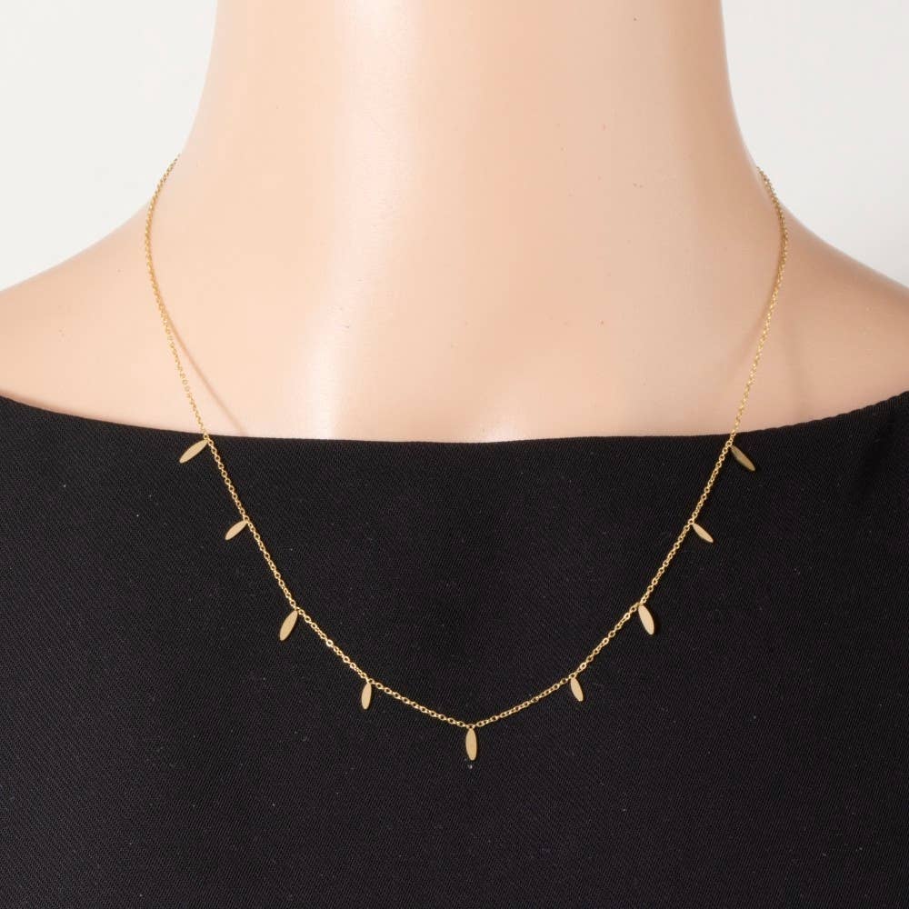 Stainless Steel Leaf Charms Station Necklace
