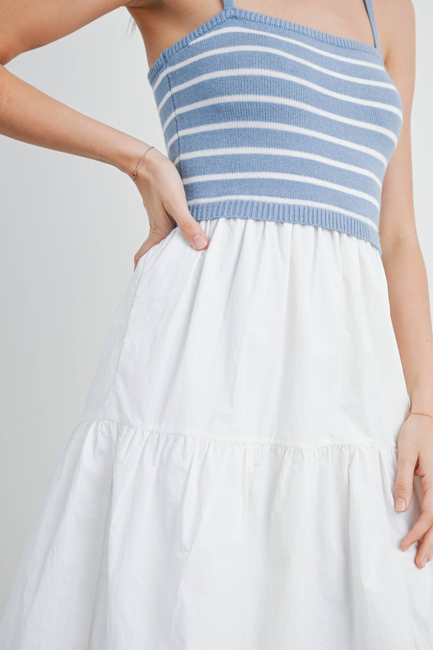 Striped Knit Top Tiered Maxi Dress