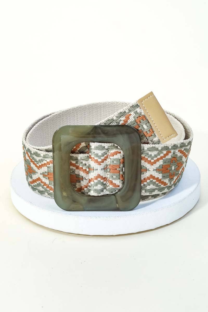 Boho Pattern Braided Square Buckle Belt