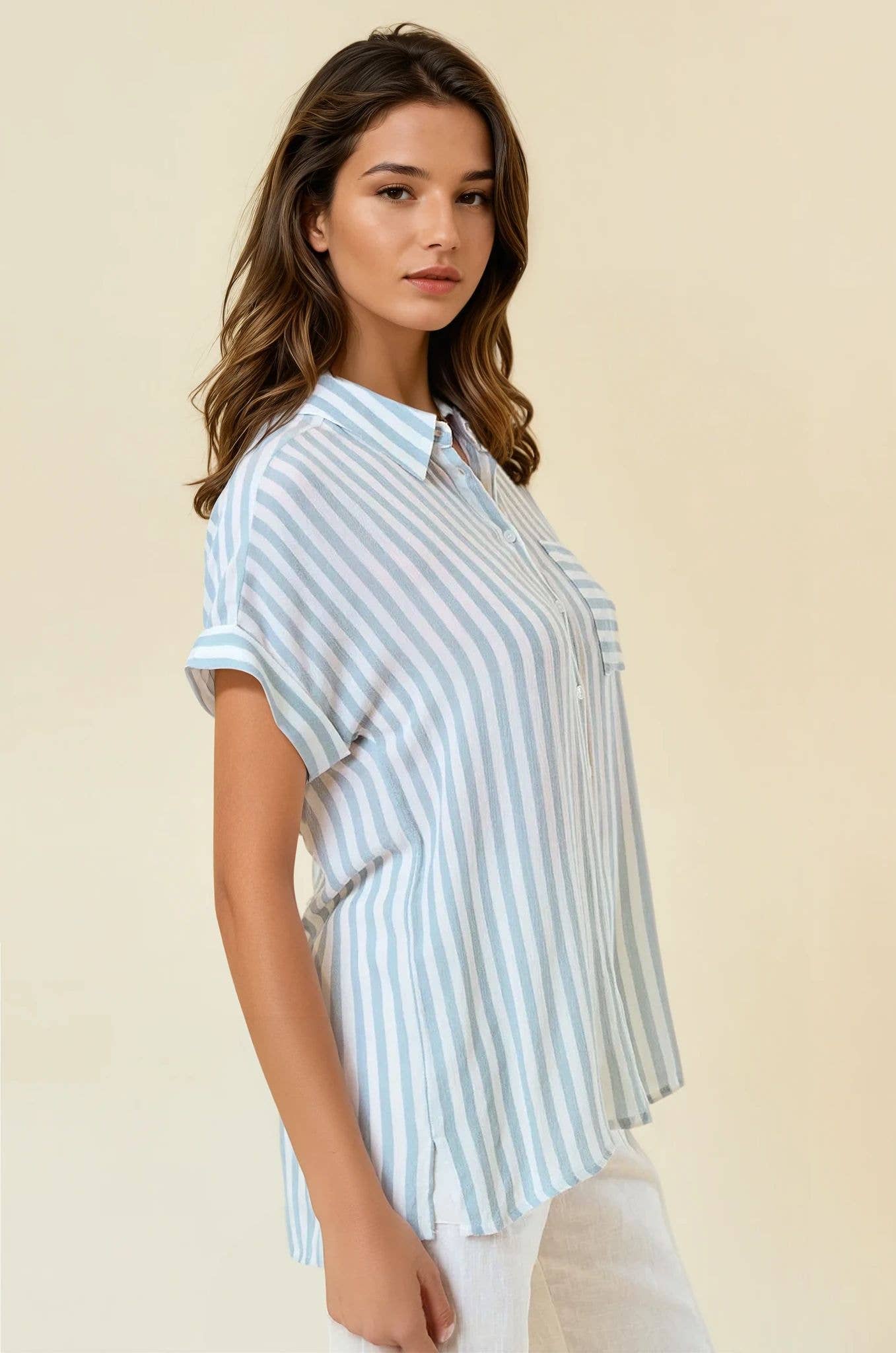 Striped Button Up With Rolled Cuffs