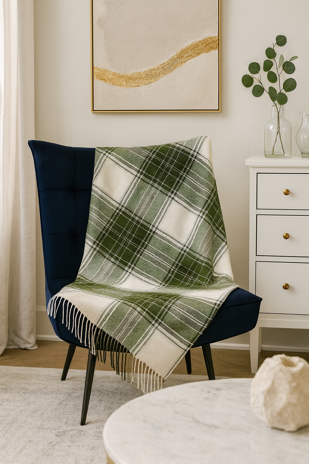 Green Classic Plaid Tassel Trim 50x60 Inch Throw Blanket