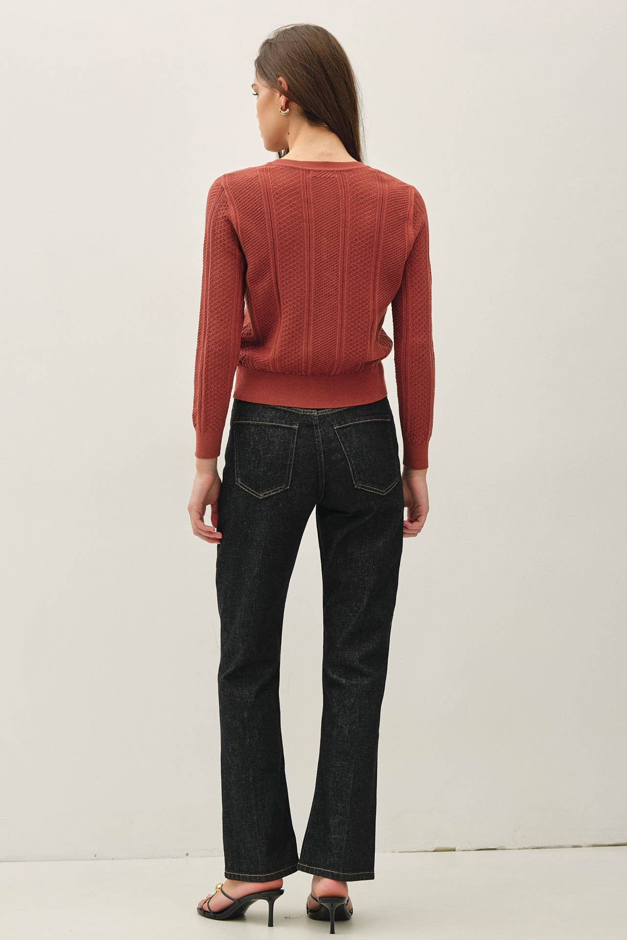 Pointelle Cropped Slim Cardigan