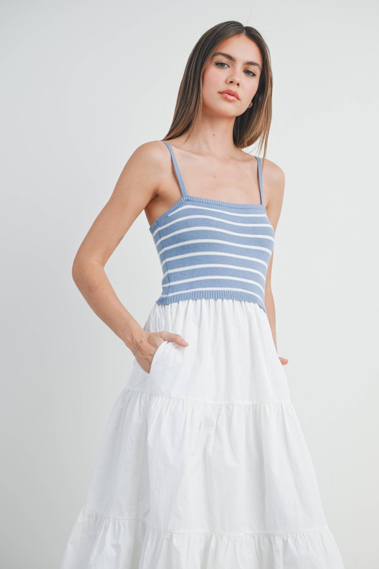 Striped Knit Top Tiered Maxi Dress