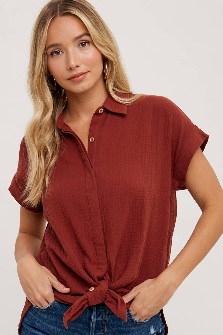 Front Tie Button Up Shirt