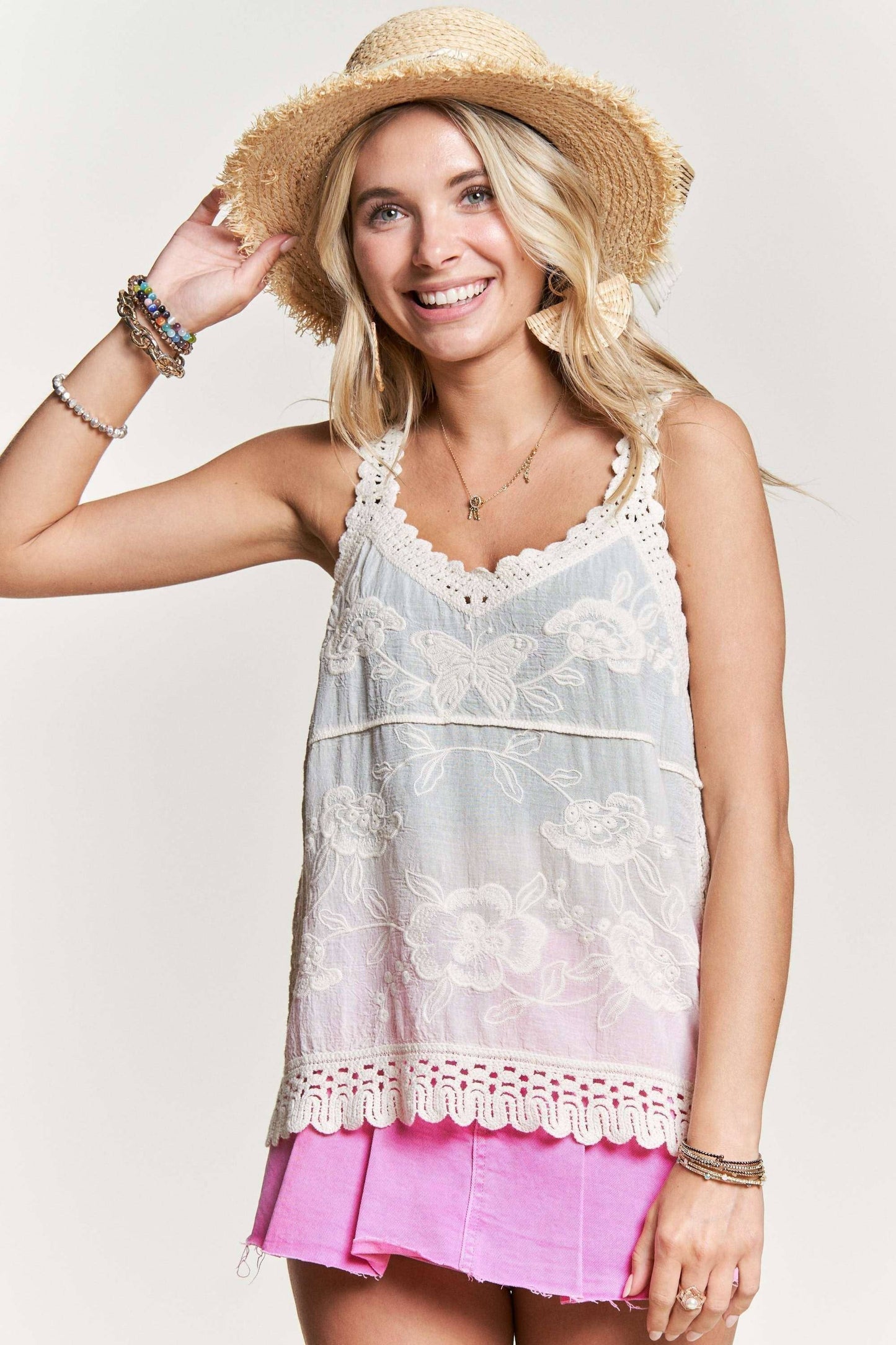 Embroidered Crochet Tank Top