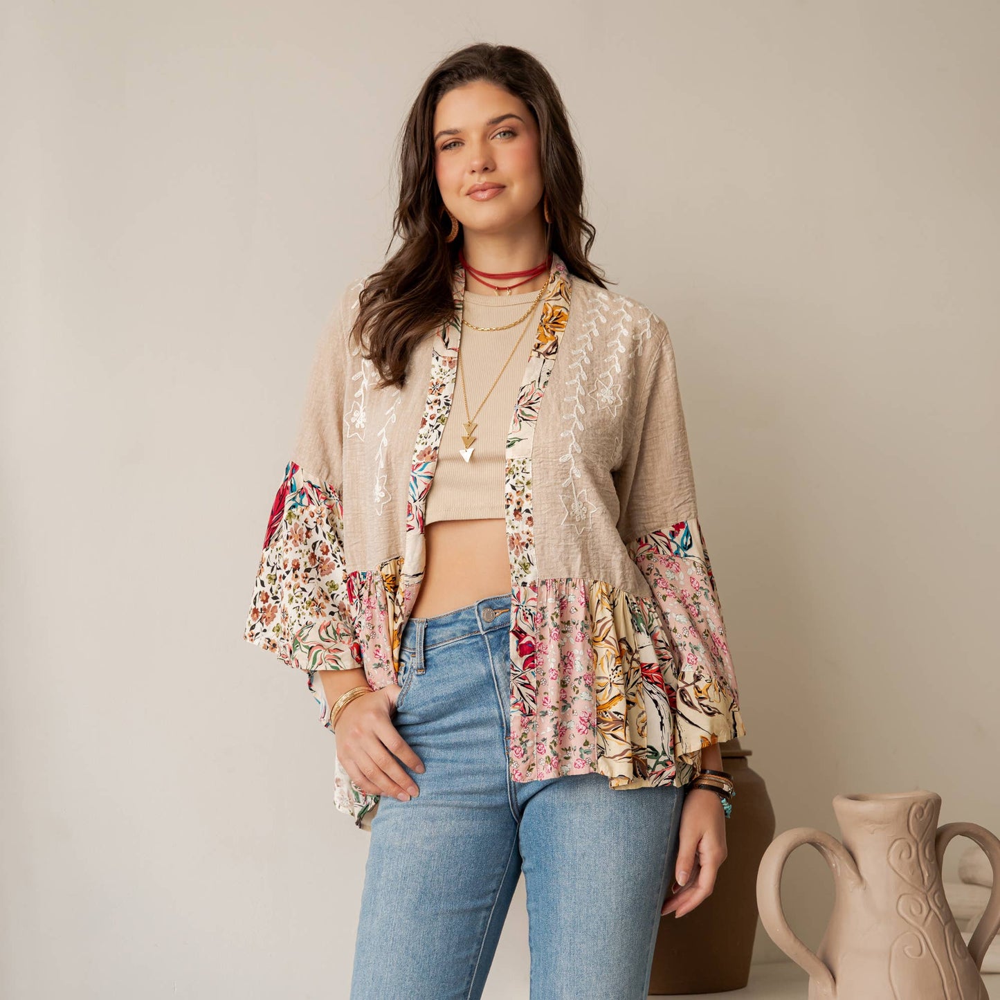 Boho Floral Embroidered Cardigan