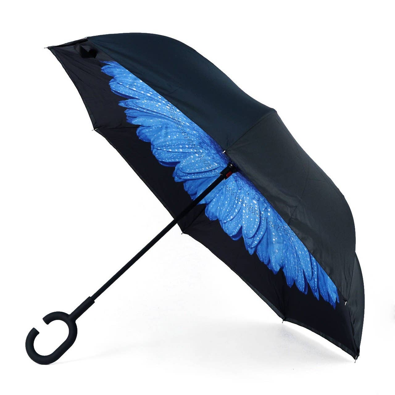 Deep Blue Flower Double Layer Inverted Umbrella