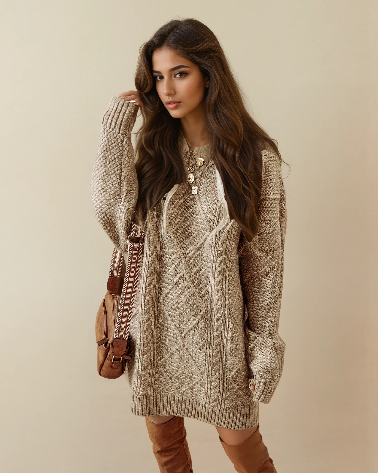 Cable Knit Sweater Dress Parchment / M