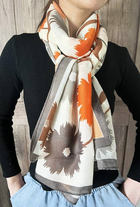 Orange Daisy Pattern Shawl Scarf