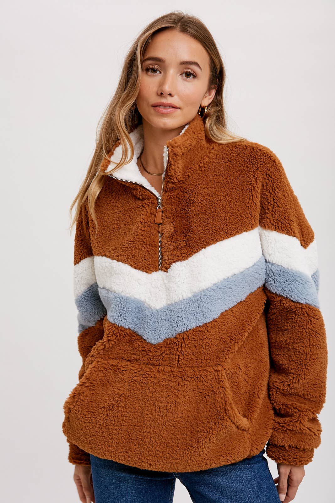 Chevron Sherpa Quarter Zip Pullover