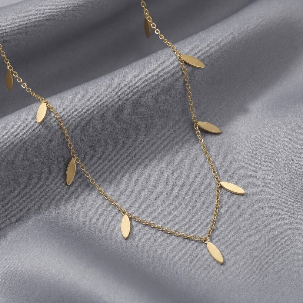 Stainless Steel Leaf Charms Station Necklace