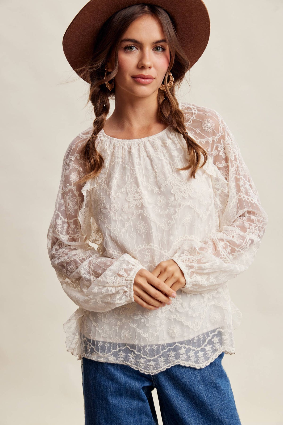 Bohemian Ruffled Lace Blouse