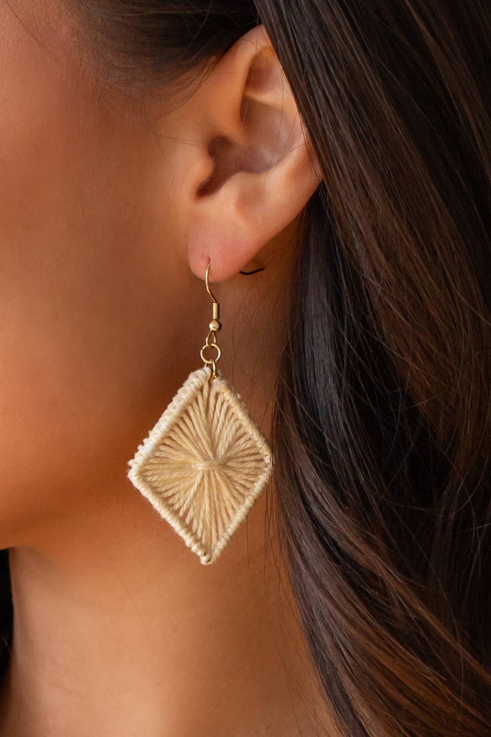 Cream Diamond Woven Earrings