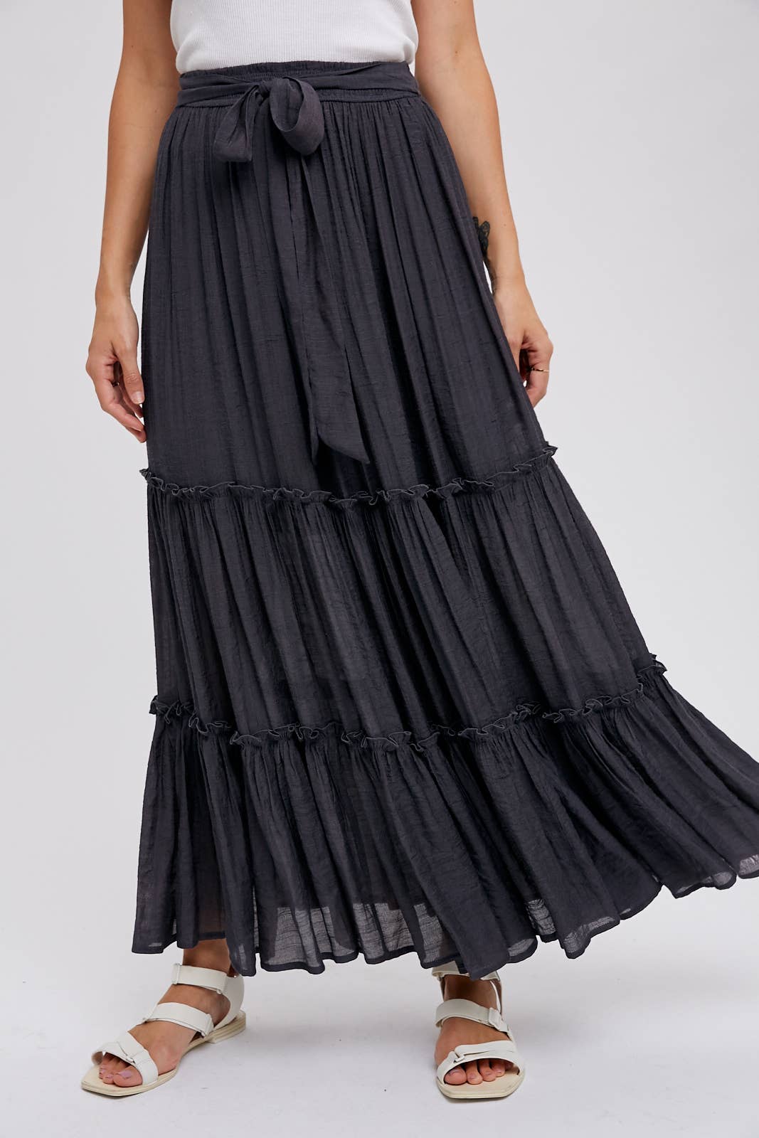 Tiered Ruffle Flowy Maxi Skirt