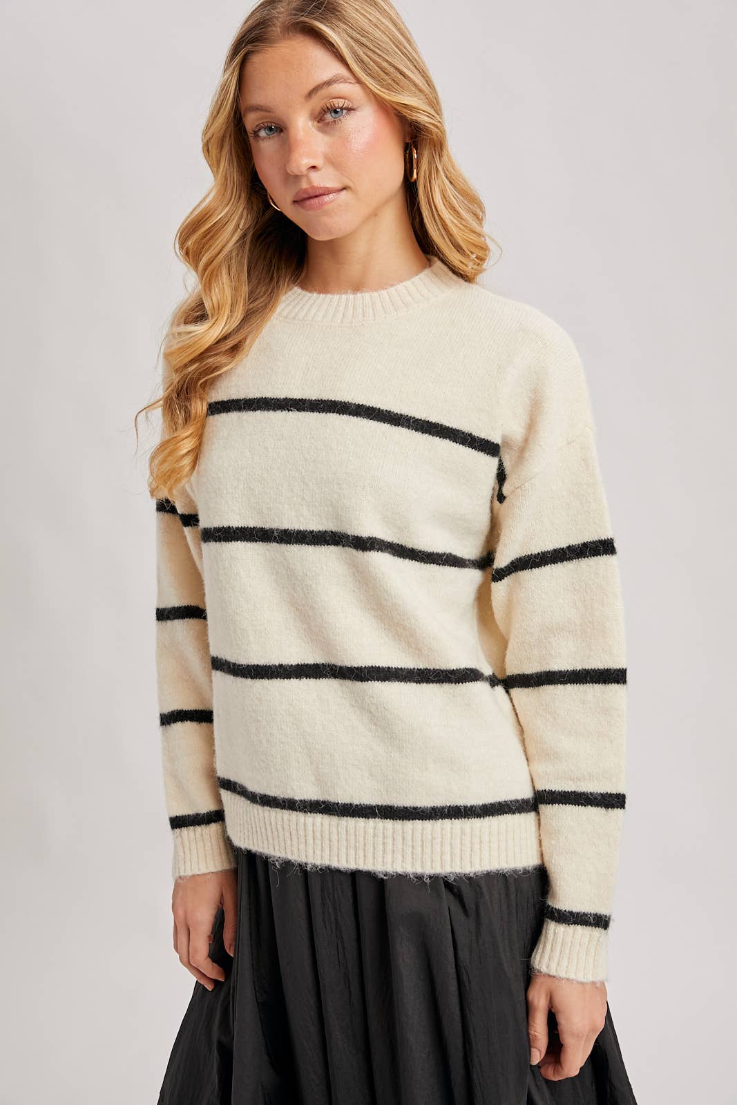 STRIPED FUZZY KNIT SWEATER