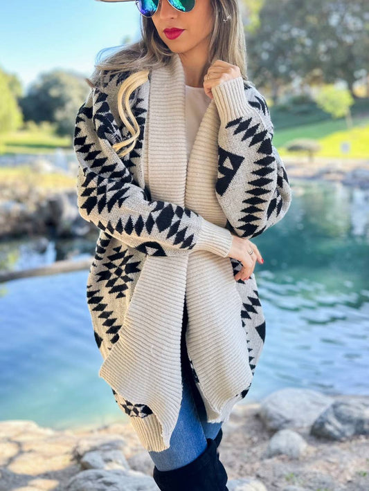 Beige Aztec Cardigan with Pockets