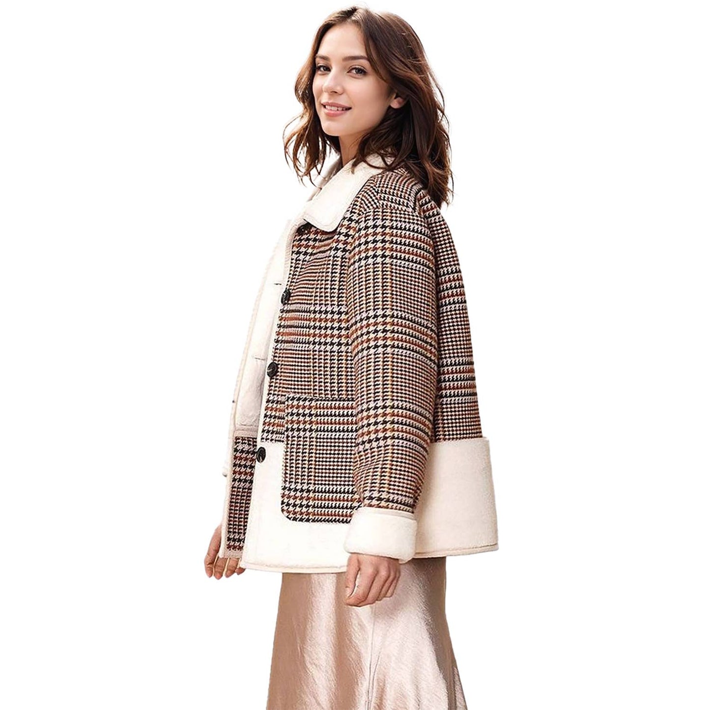 Plaid Jacket with Fur Detail