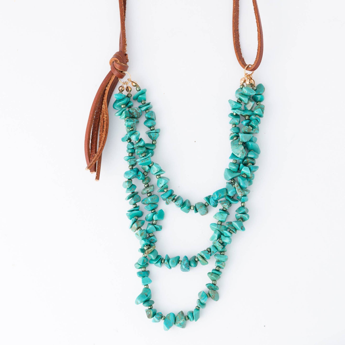 Leather Multi Row Turquoise 24" Necklace