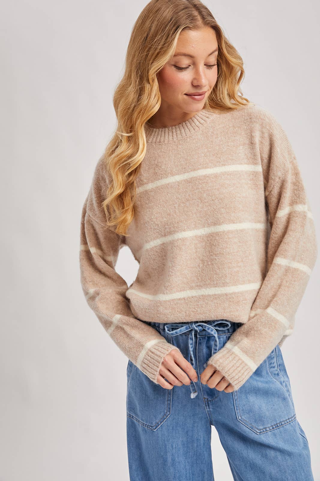 STRIPED FUZZY KNIT SWEATER