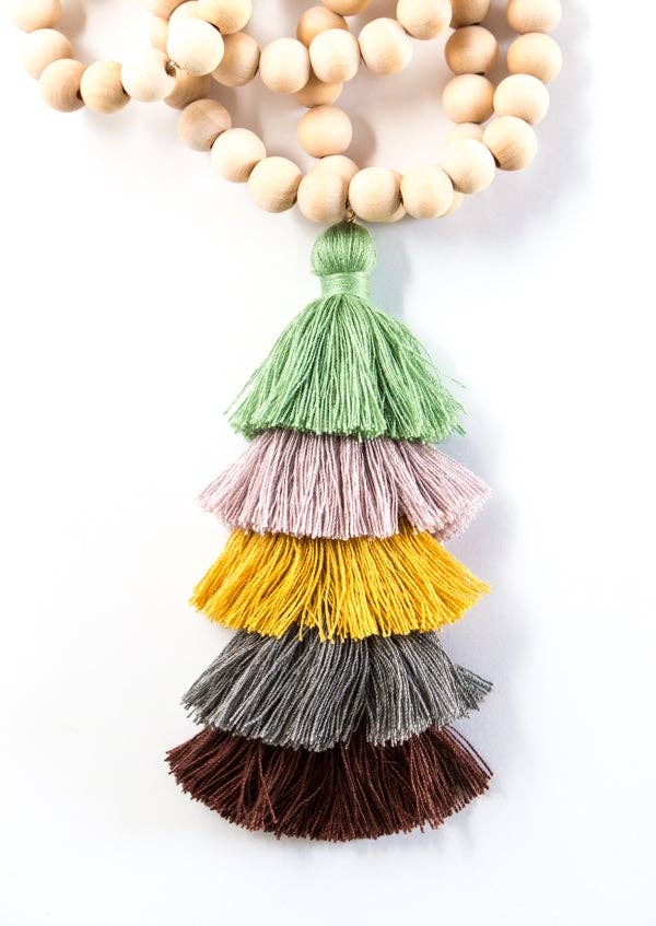 Wood Bead Tassel Necklace