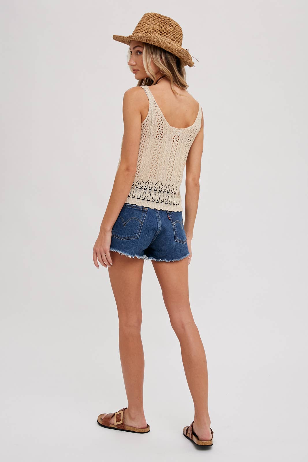 Crochet Sweater-Knit Sleeveless Top