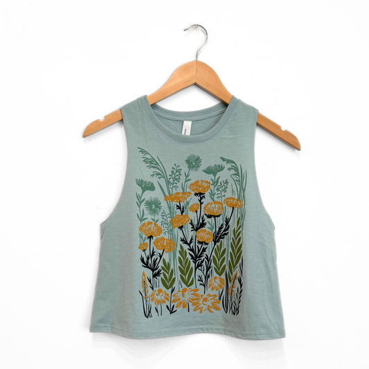 Wild Field Ladies Crop Tank - Dusty Blue