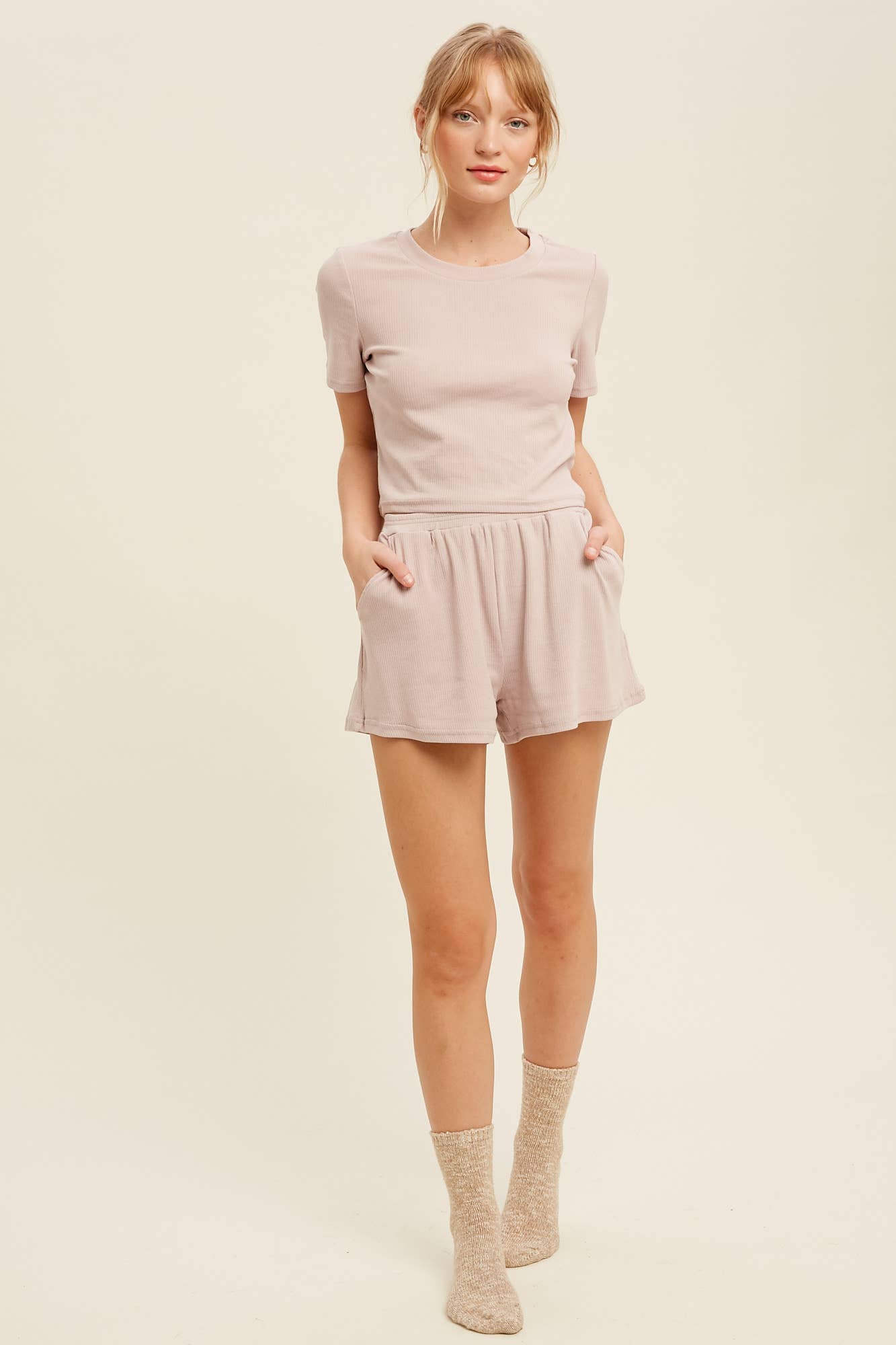 Ribbed T-Shirt and Shorts Lounge Set