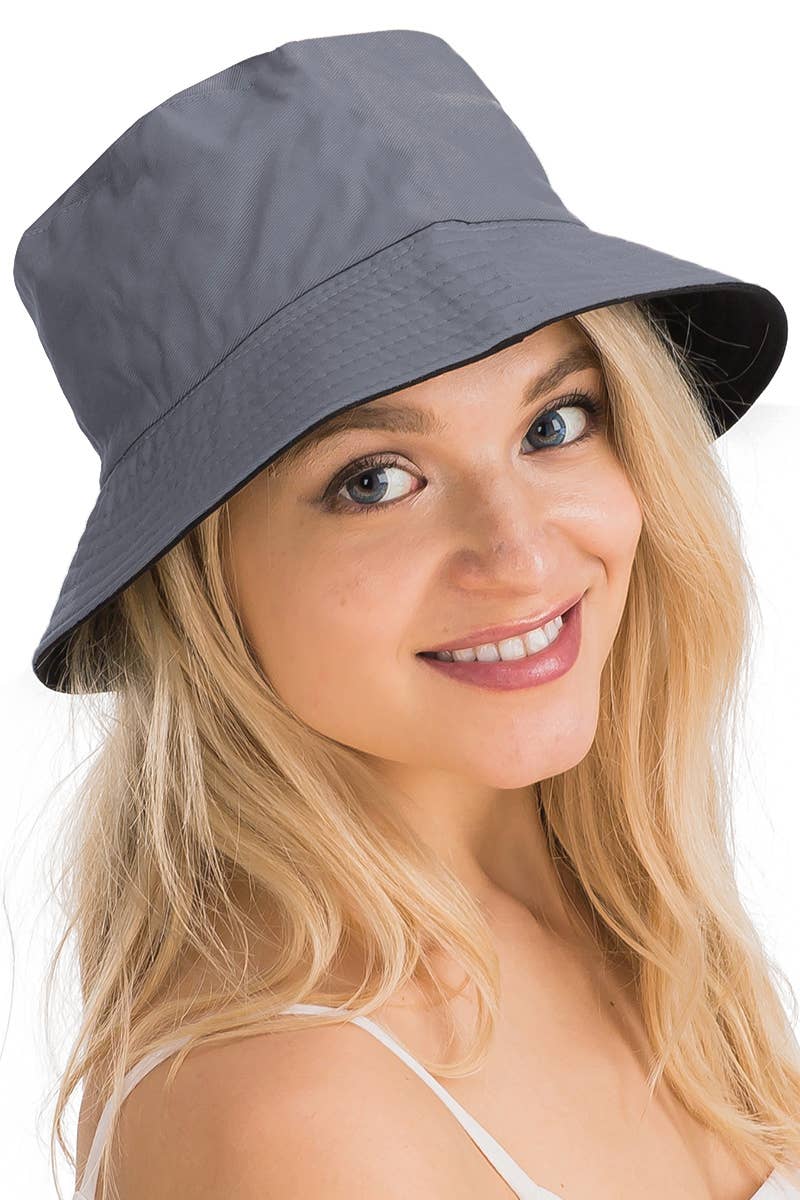 Solid Reversible Black Bottom Cotton Bucket Hat