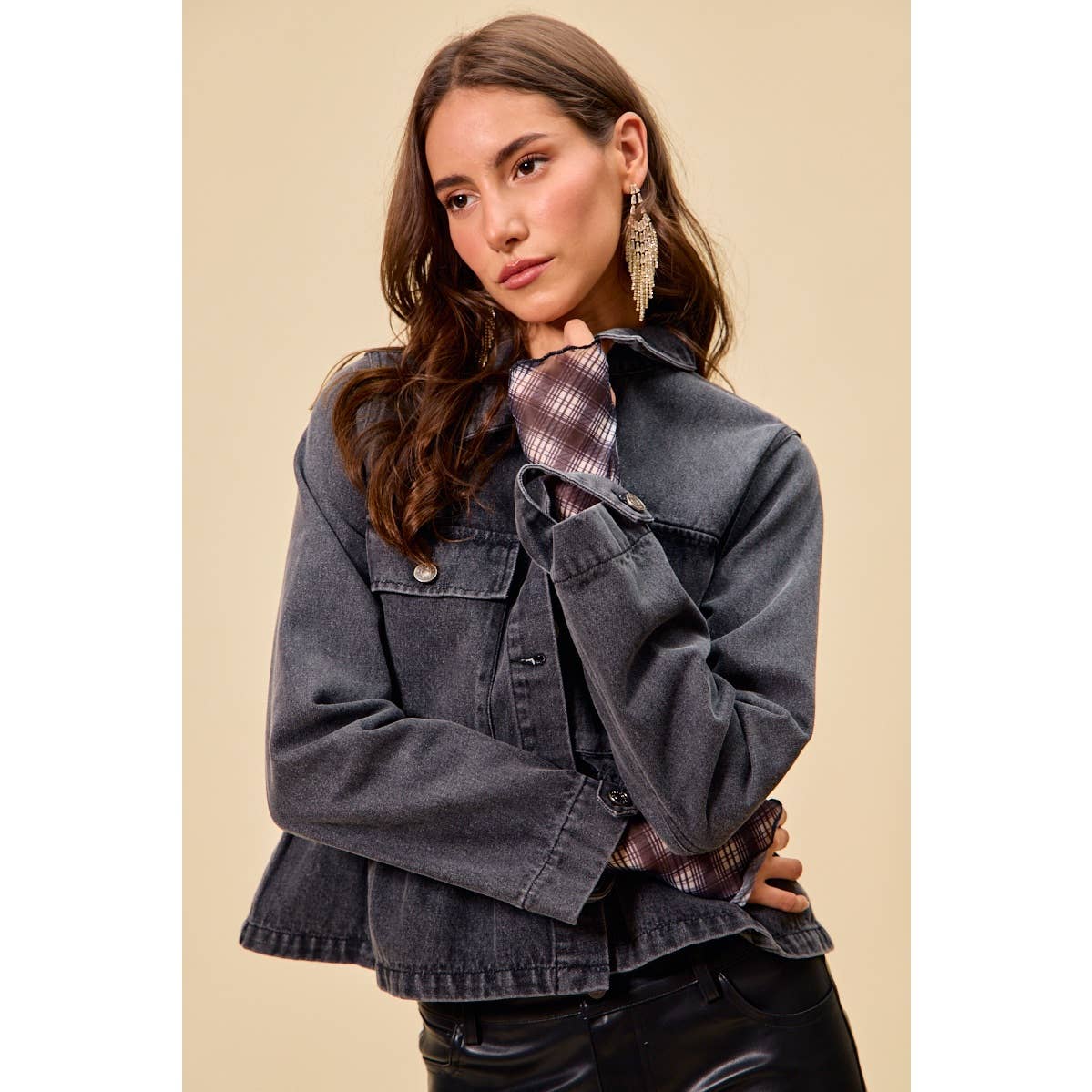 Denim Peplum Button Jacket
