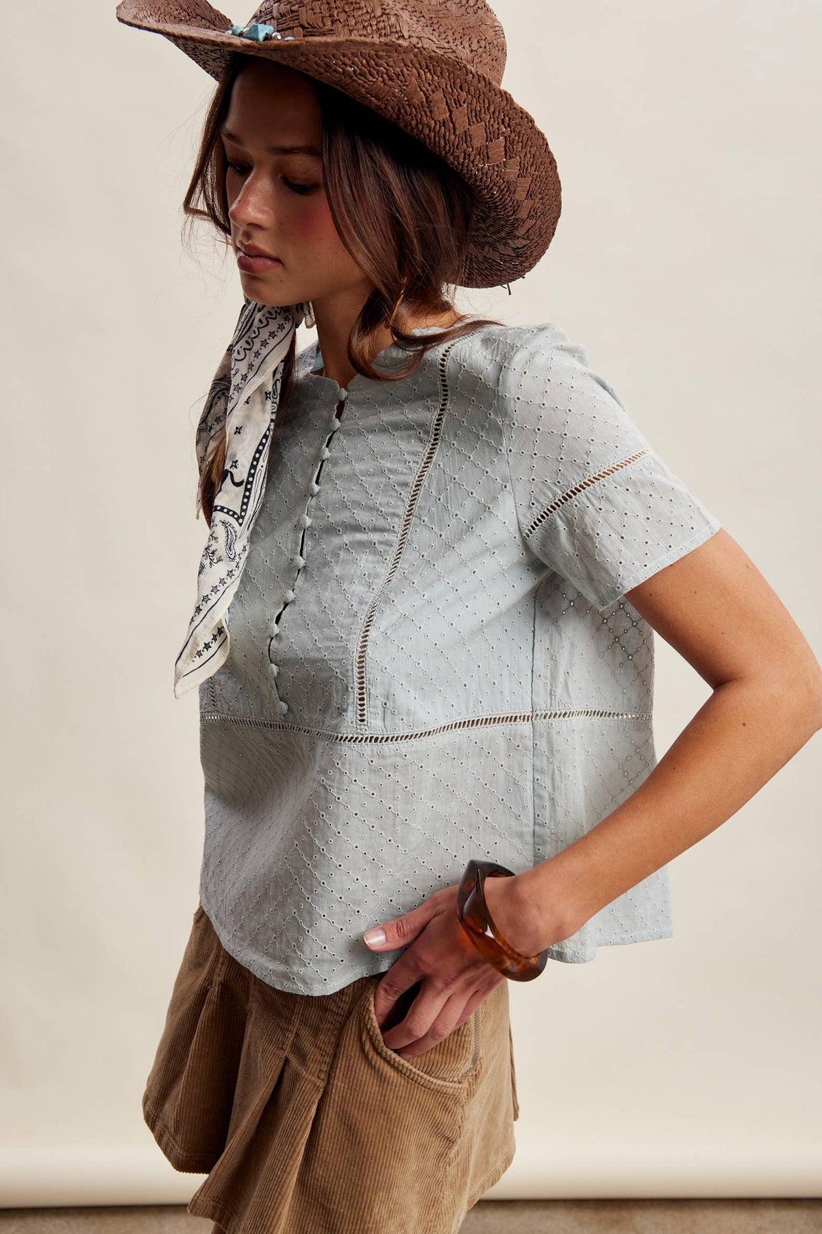 Blue Poppy Eyelet Blouse