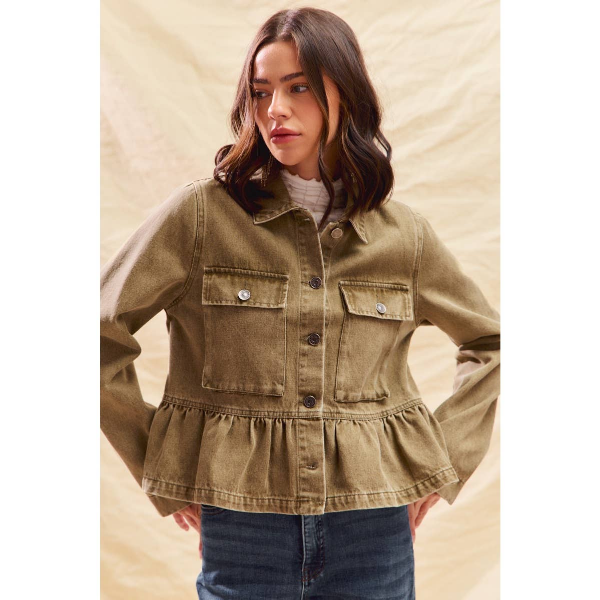 Denim Peplum Button Jacket