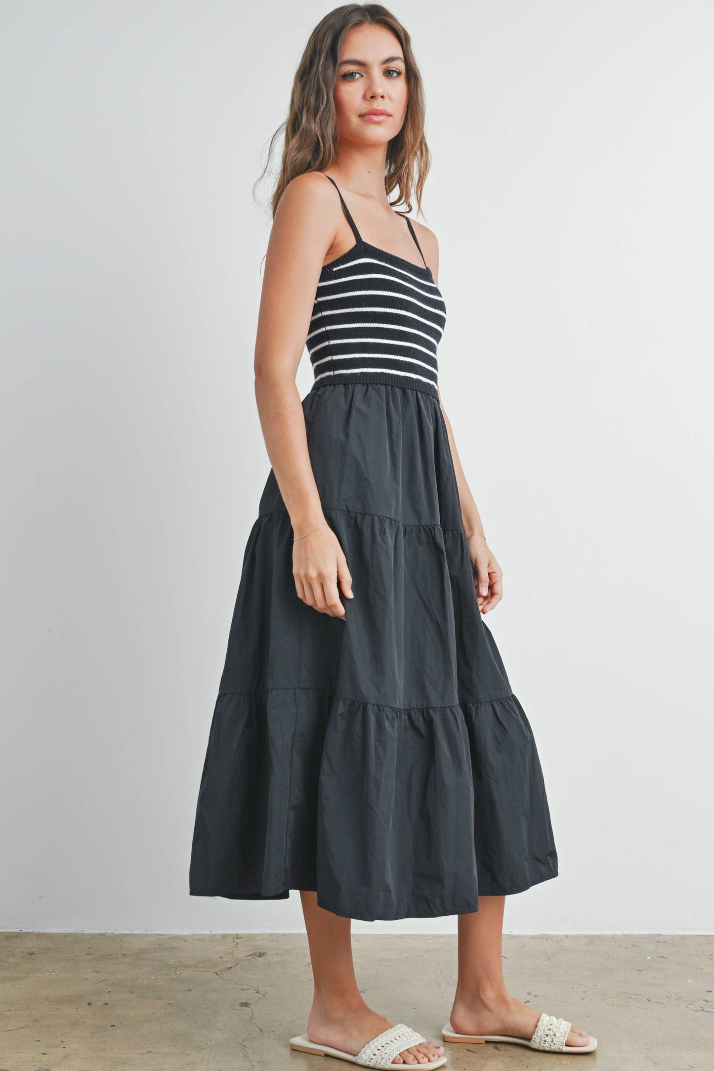 Striped Knit Top Tiered Maxi Dress