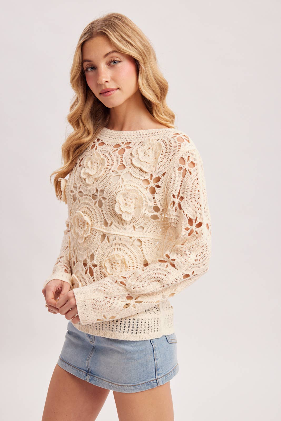 Floral Crochet Long Sleeved Blouse