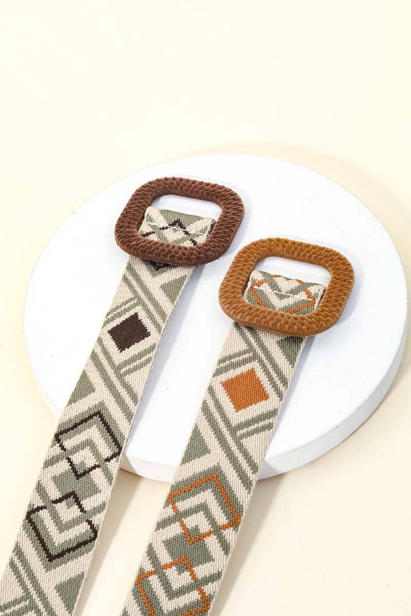 Boho Abstract Pattern Square Buckle Belt