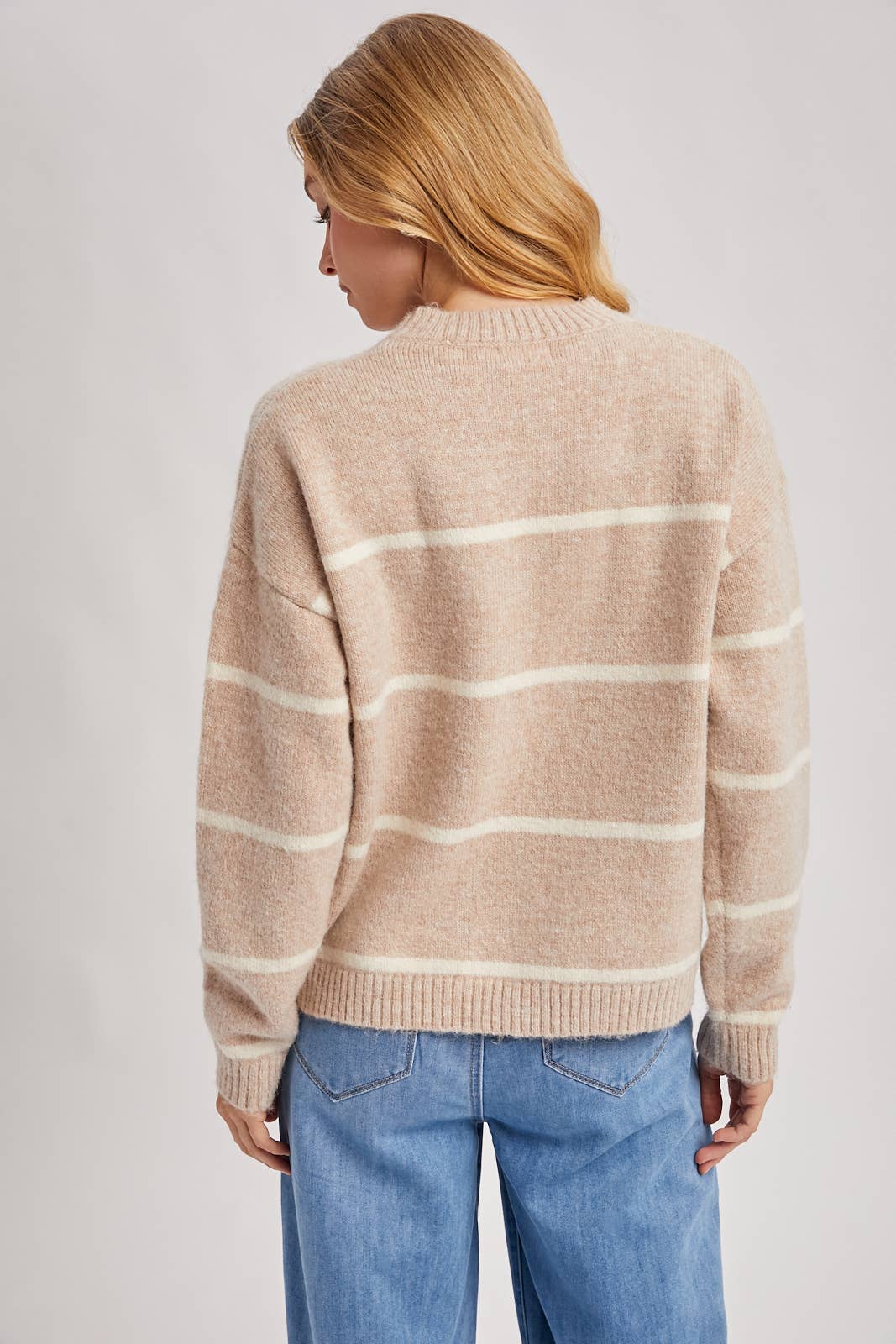 STRIPED FUZZY KNIT SWEATER