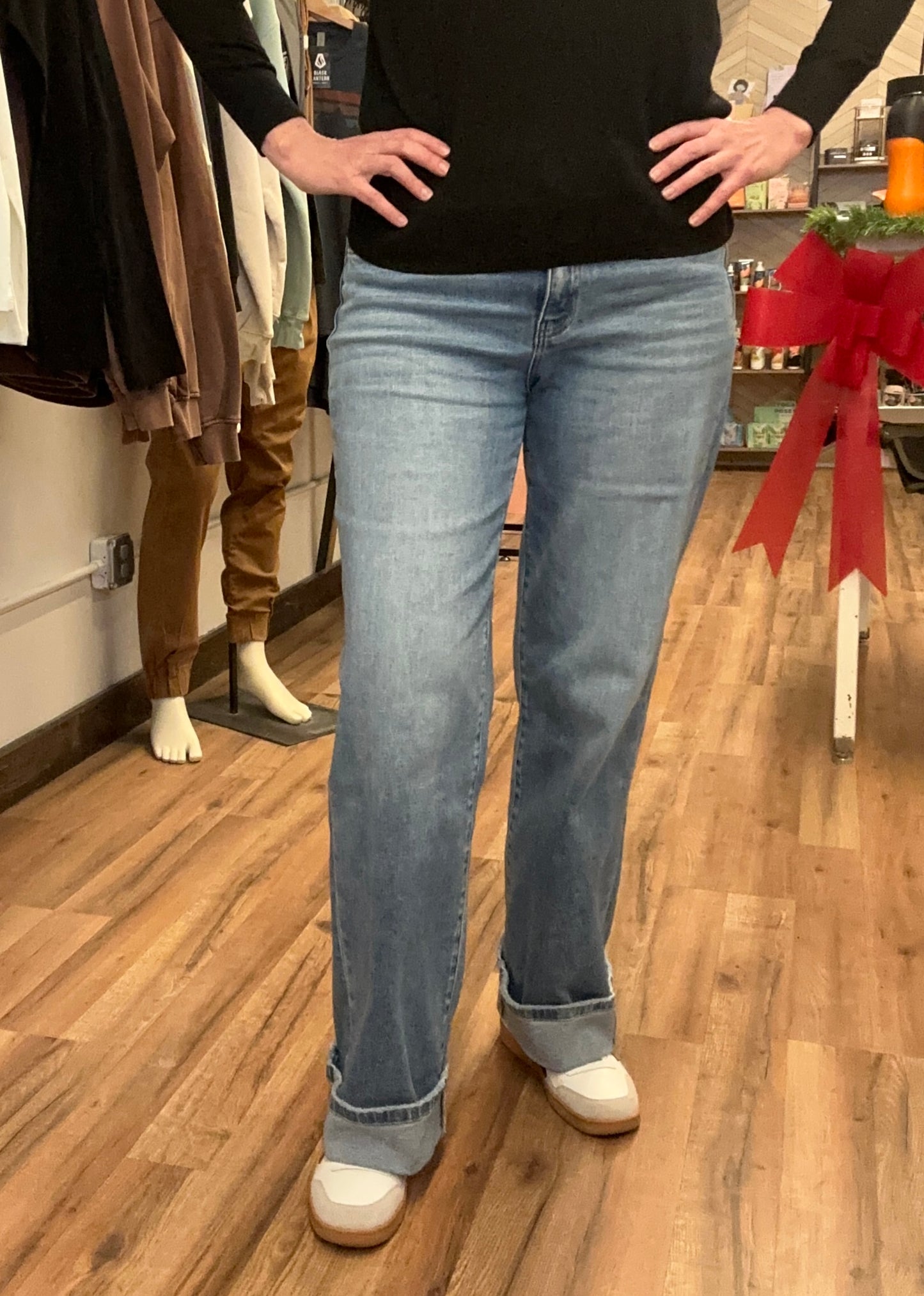 Full Length Wide Leg Cuffed Jeans