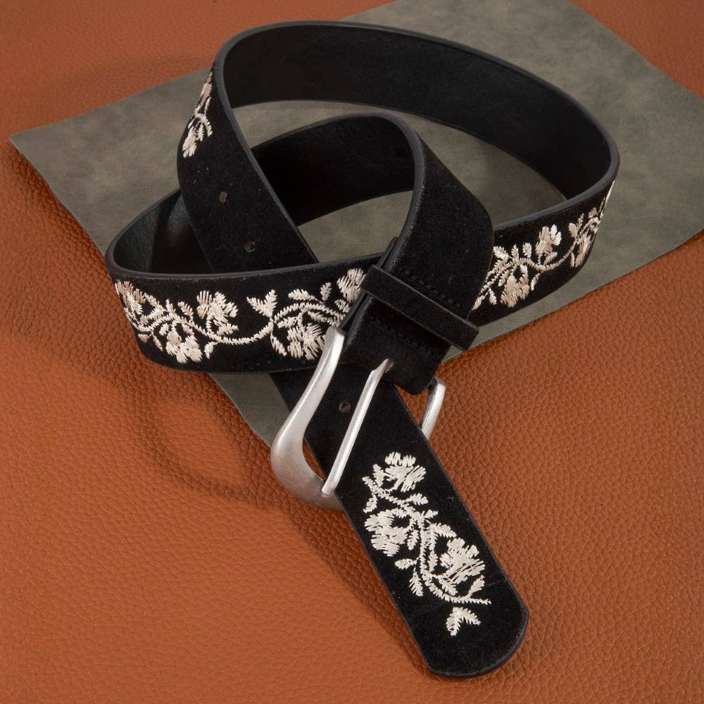 Embroidered Flower Vine Belt