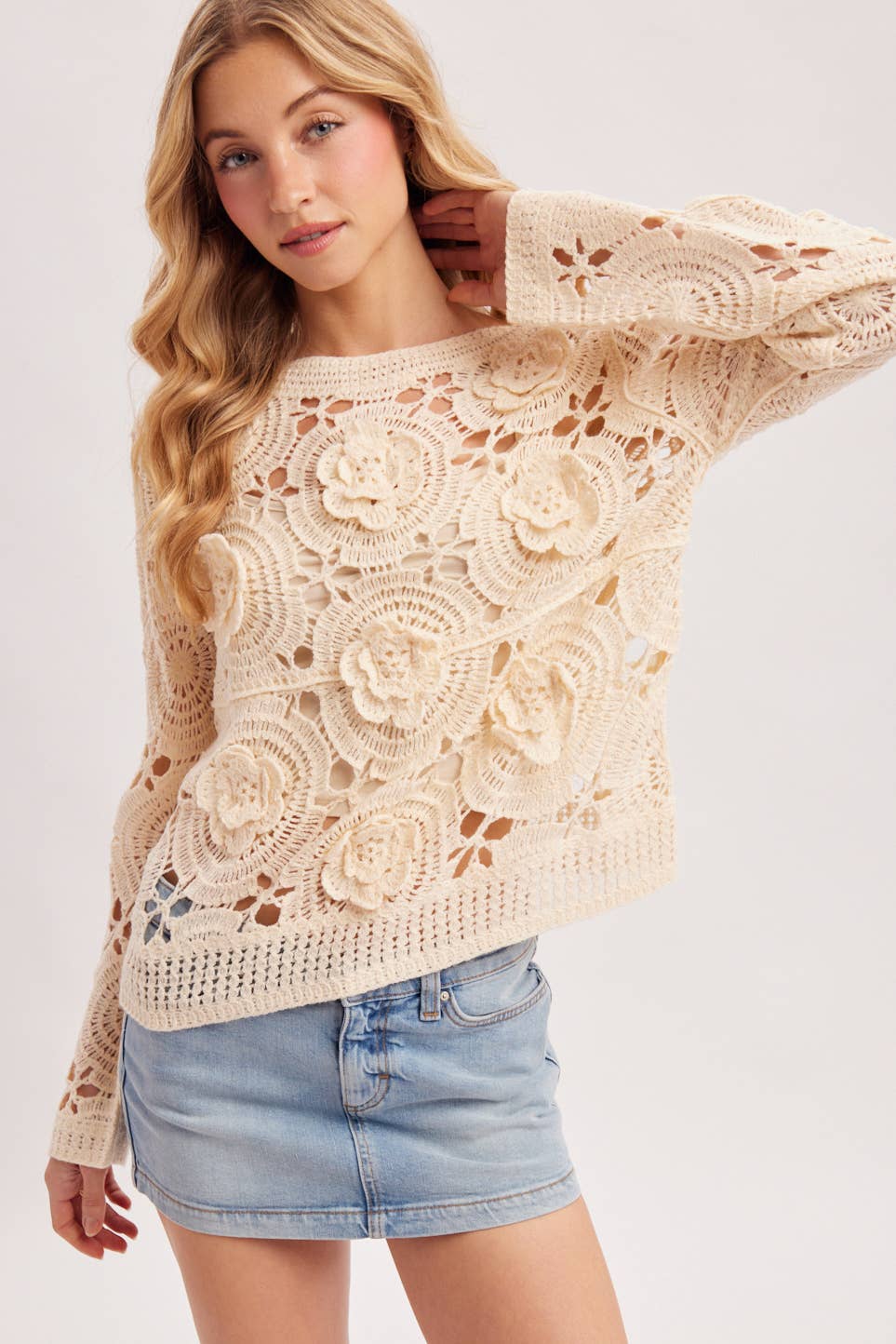 Floral Crochet Long Sleeved Blouse