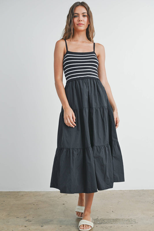 Striped Knit Top Tiered Maxi Dress