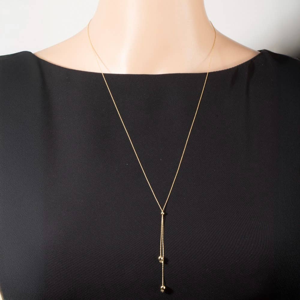 Chain Link Ball Bead Lariat Necklace