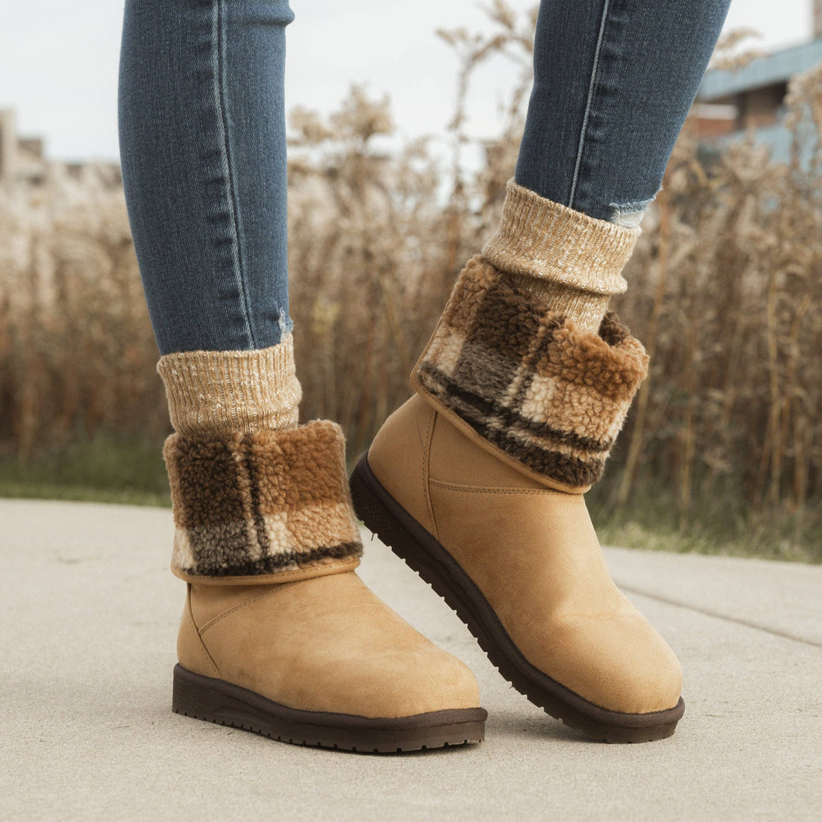 Plaid Fold Over Boots