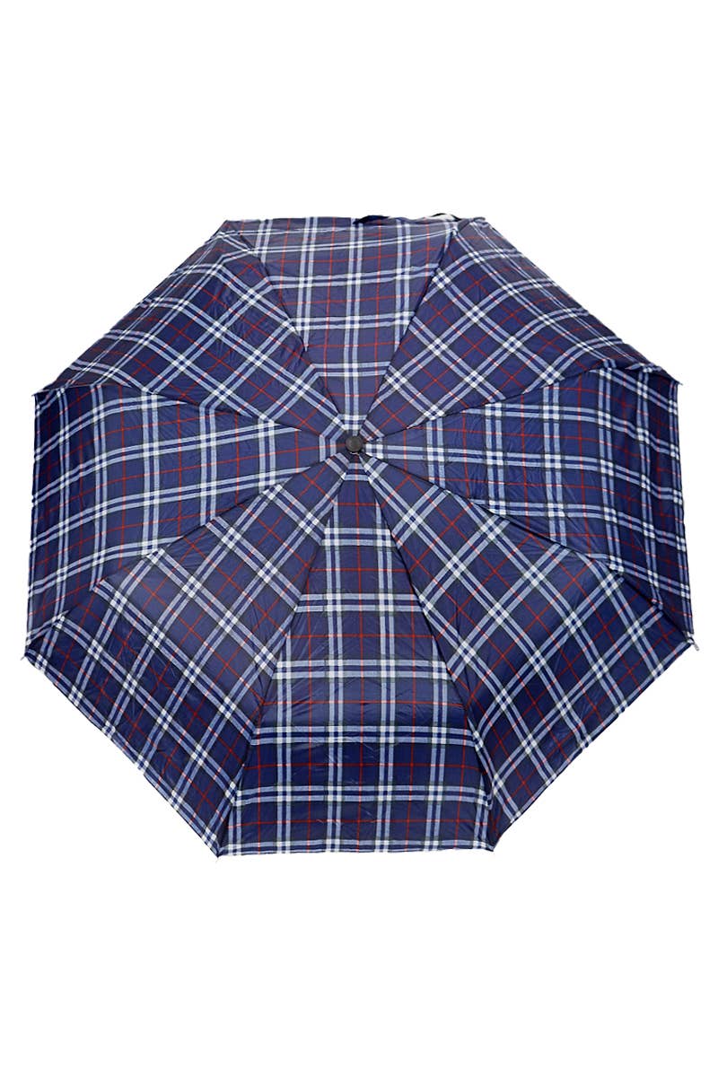 Blue Plaid Manual 8-Panel 3-Fold Compact Umbrella