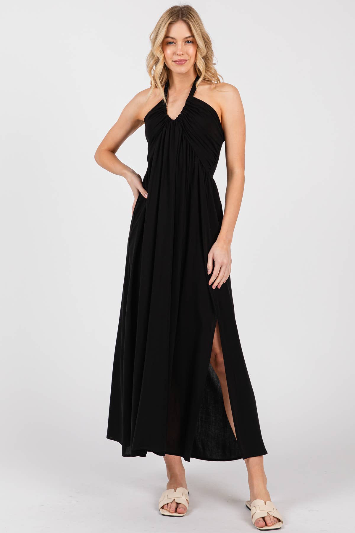 Halter Neck Shirring Dress